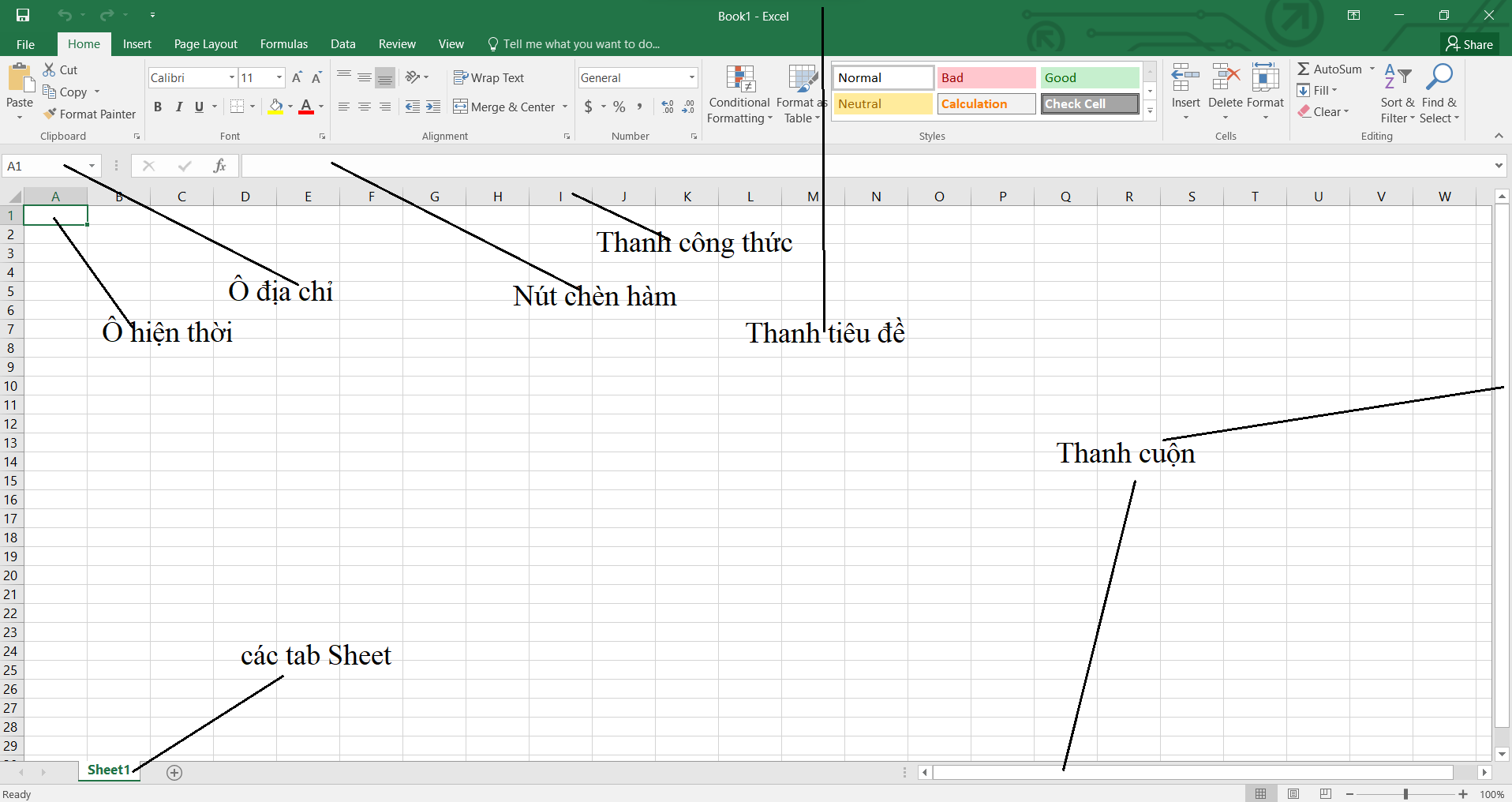 Giao diện Excel và cách làm quen