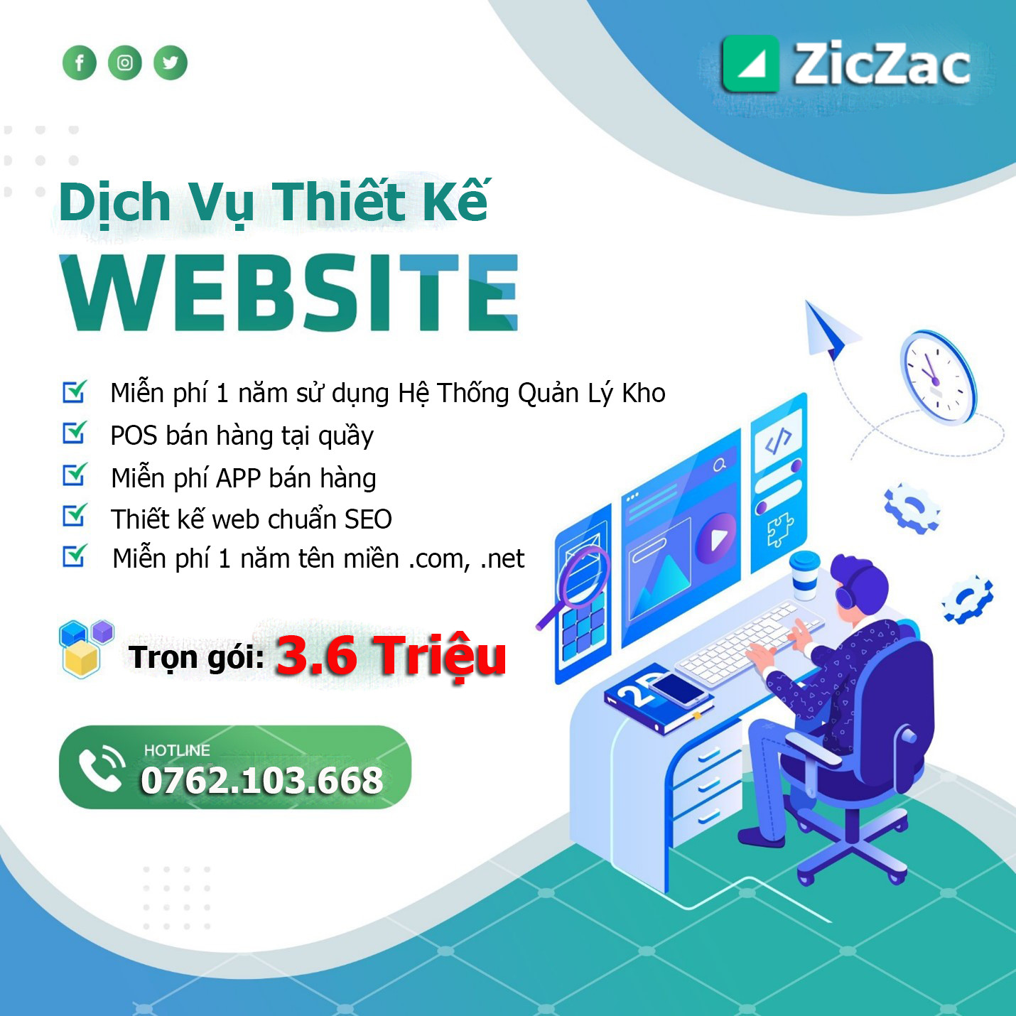  ZicZac cung cấp gói thiết kế website giá rẻ chuẩn SEO chỉ với 2.2 triệu đồng