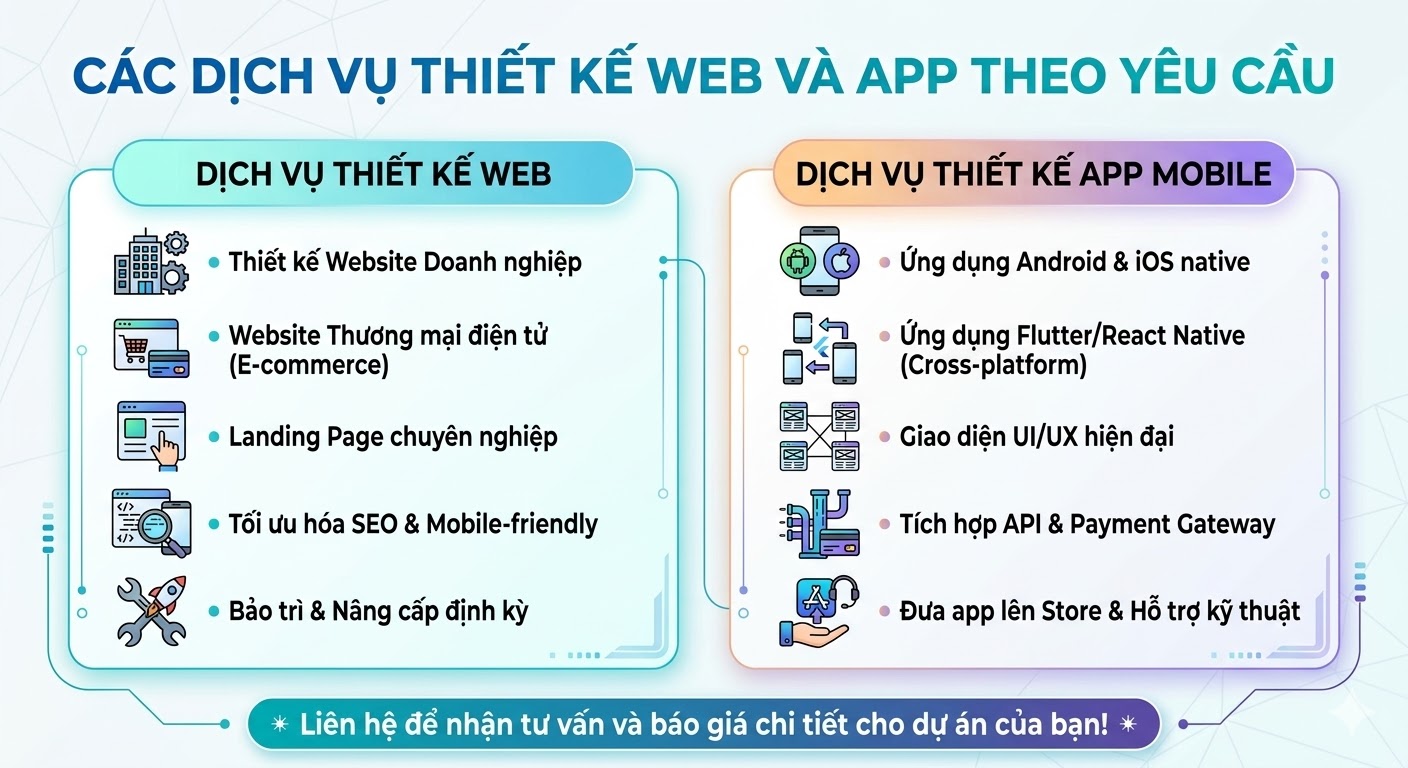 Các dịch vụ thiết kế web và app theo yêu cầu