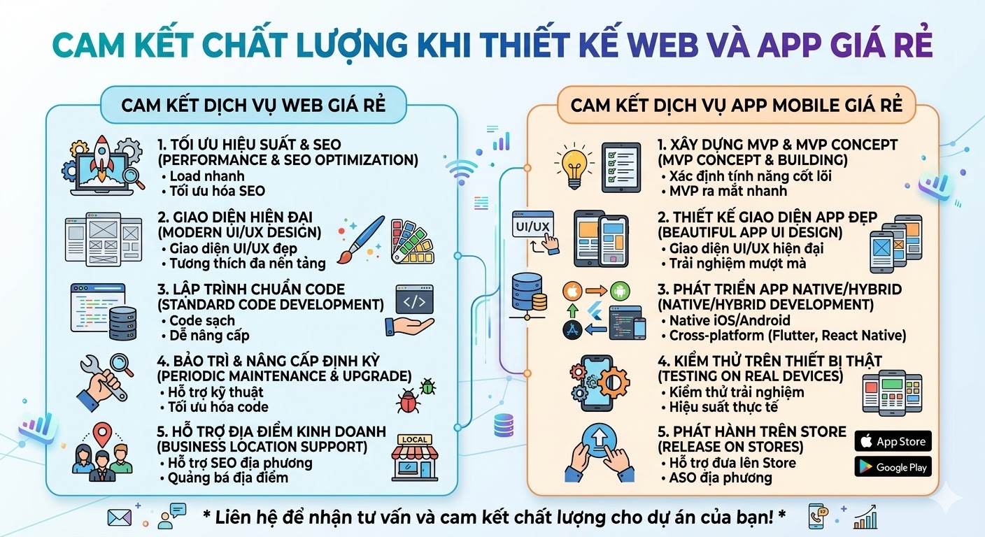 Cam kết chất lượng khi thiết kế web và app giá rẻ
