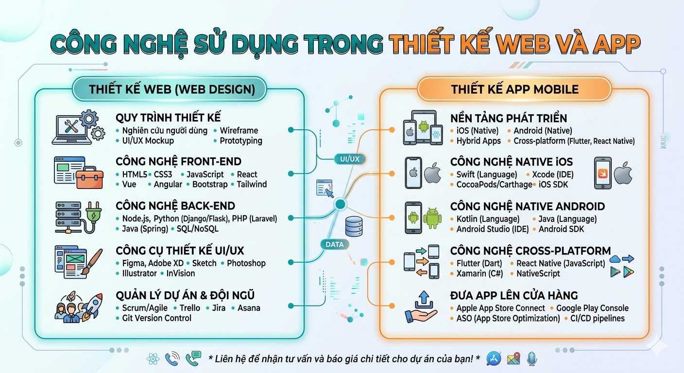 Công nghệ sử dụng trong thiết kế web và app