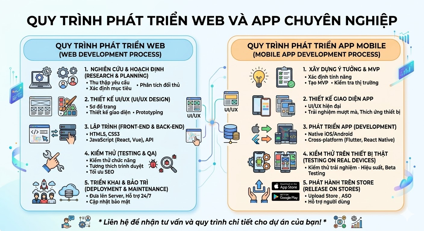 Quy trình phát triển web và app chuyên nghiệp