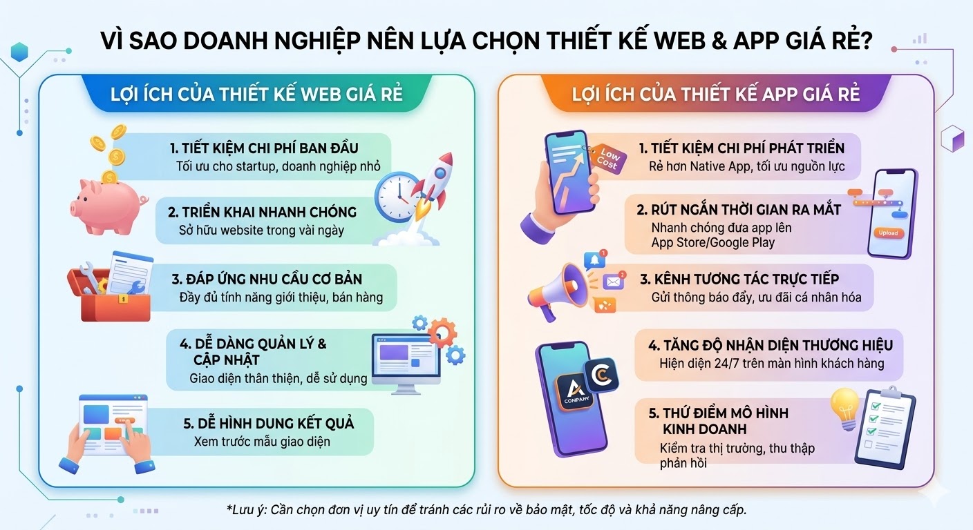 Vì sao doanh nghiệp nên lựa chọn thiết kế web giá rẻ và thiết kế app giá rẻ?
